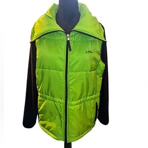 Lauren Ralph Lauren activewear jacket lime & navy colors, pockets, cinch waist